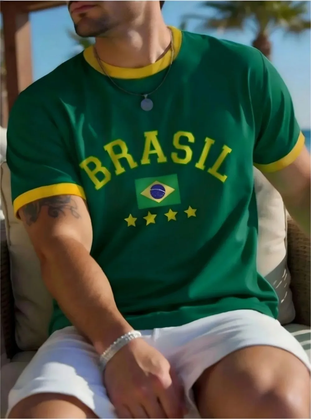Brazilian Striped Letter 3D Print Sports Breatha Quick-dry Men's Large-sized T-shirt Outdoor Street Casual Parent-child Clothing