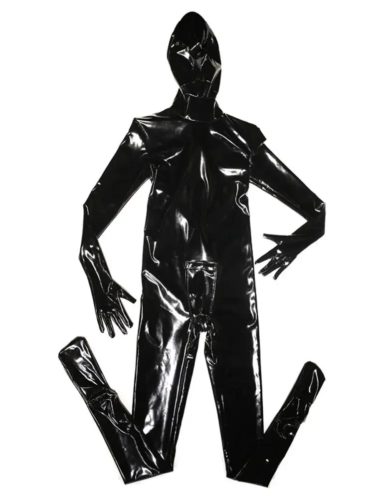 M-4XL Herren Cosplay glänzende Faux Pu Leder Bodysuit Wet Look PVC Catsuit Strumpfhose Zentai Trikot verbunden Jumps uit Unitard Stram pler