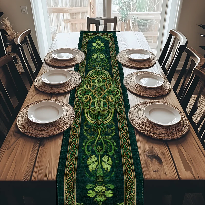

Скатерть-дорожка VIKAMA в ирландском кельтском стиле с узором «Трилистник удачи» для Дня Святого Патрика, украшение для праздничного стола, декор для дома