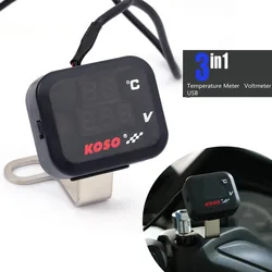 3 in 1 Universal KOSO Motorcycle Voltmeter Thermometer Indicator Voltage Digital Display USB Charger For Vespa TMAX XMAX