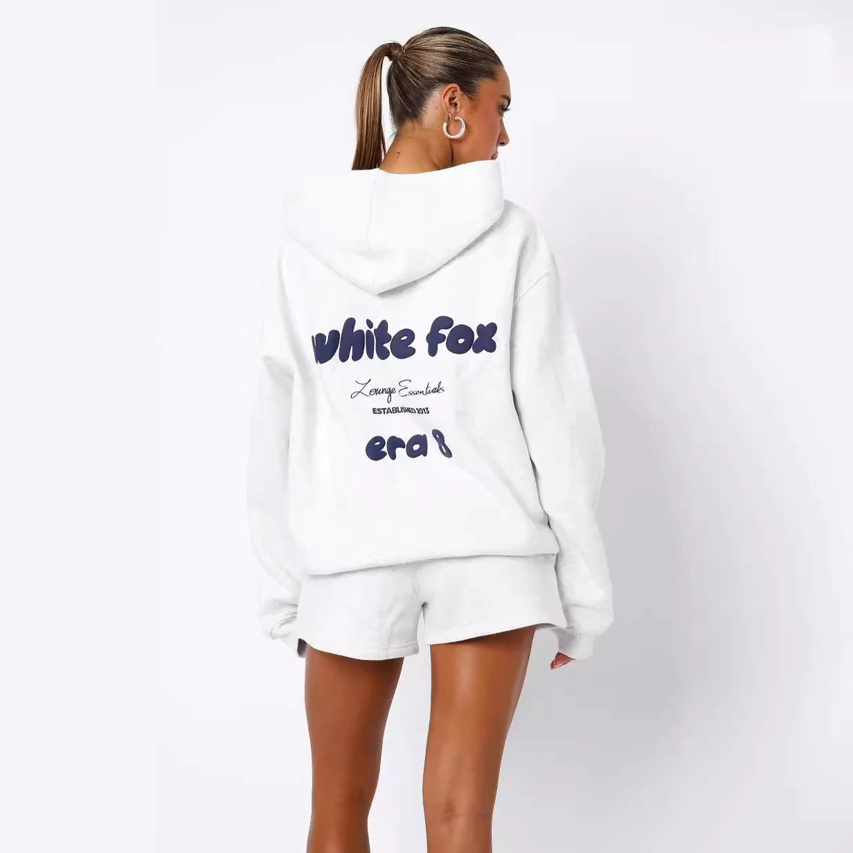 Women's Hoodies Sets 2024 Spring Fleeced Letters Printing Loose Hooded Two Piece Sweatpants Jogger Pants Set Sweatsuit Tracksuit