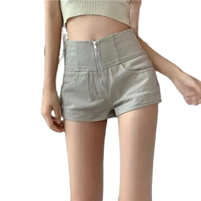 Denim Shorts Met Rits Hoge Taille Dames Hotpants Hong Kong Stijl Losse 2024 Nieuwe Zomer Slanke Casual Broek Trend