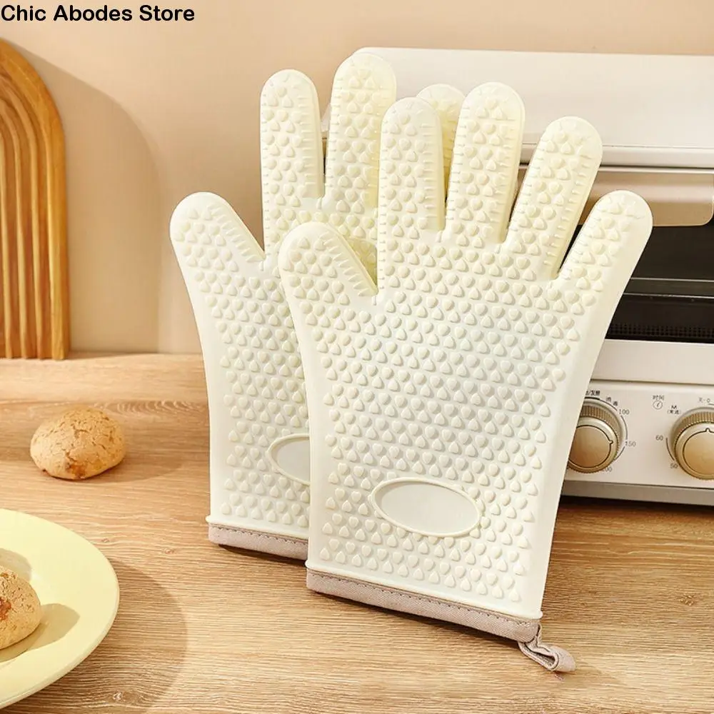 

1 Pair Anti-scald Baking Gloves Heat Resistant Anti-slip Oven Mitts Silicone Thickened Heat Insulation Mitts Hot Dish