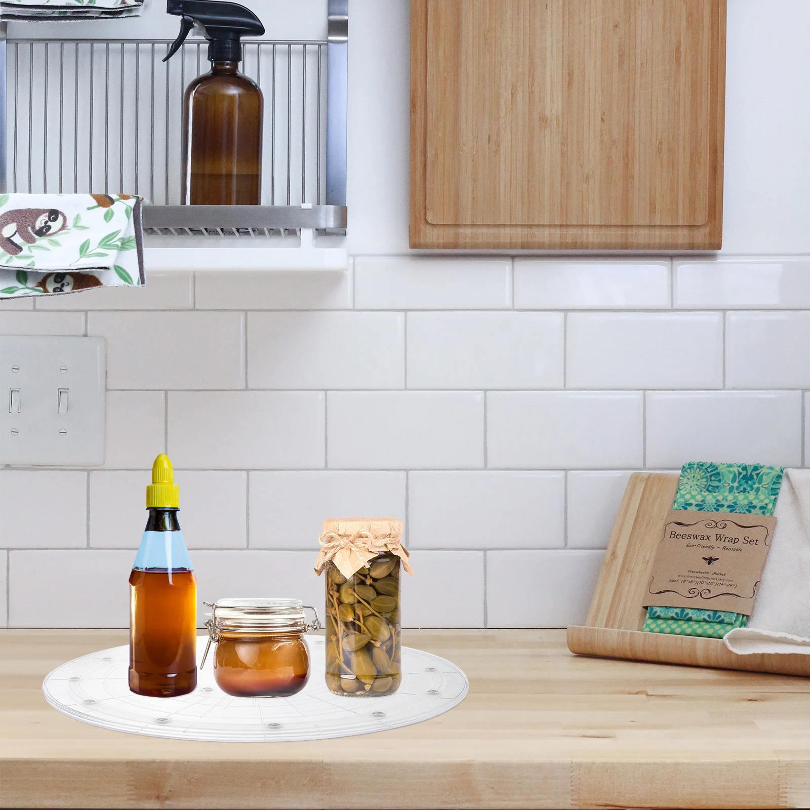 قرص دوار من الأكريليك الشفاف يدور 360 درجة، طحن ناعم، سطح أملس، تصميم مضاد للانزلاق لمنظم تخزين المطبخ #3