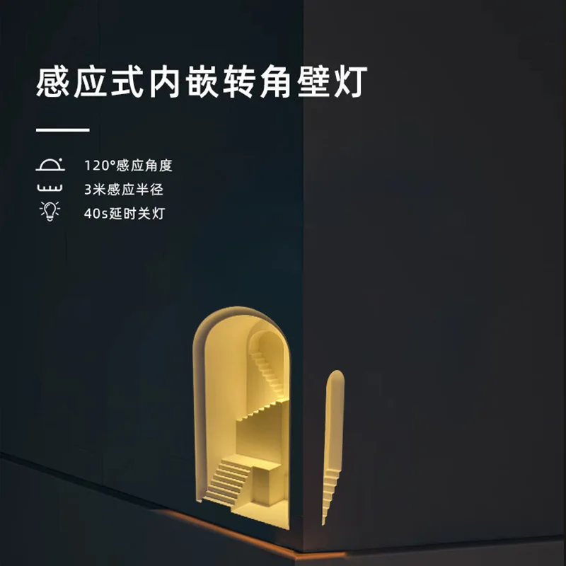 Embedded Step Gypsum Wall Light Staircase Corridor Corner Embedded Wall Wall Light Human Induction Night Light