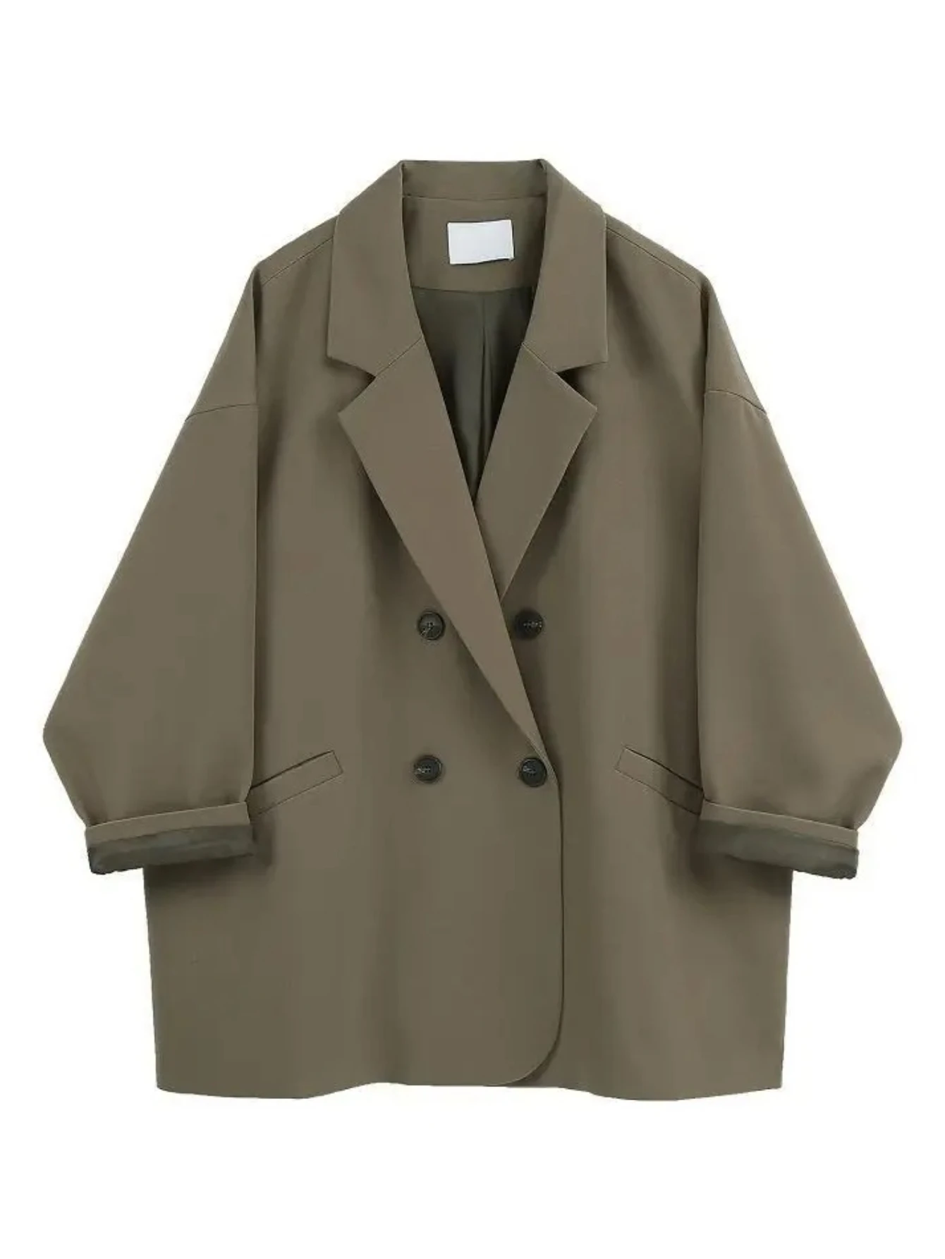 

Новый женский оверсайз-блейзер в корейском стиле, черный, повседневный, уличный, свободный крой, однотонный