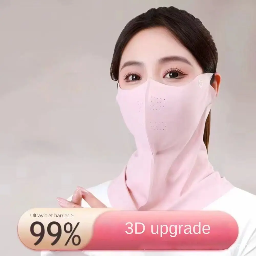 Masker pelindung matahari 3D, masker sutra es keren pelindung matahari 3D UPF50 + syal leher Anti-UV bernapas pelindung leher