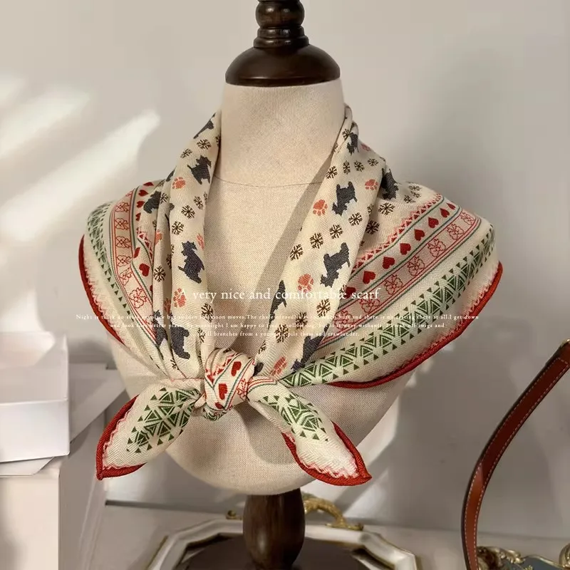 

Элегантный шелковый шарф-платок с принтом щенков для женщин, 63 см, теплая накидка, хиджаб, женская повязка для волос, роскошный платок-шарф