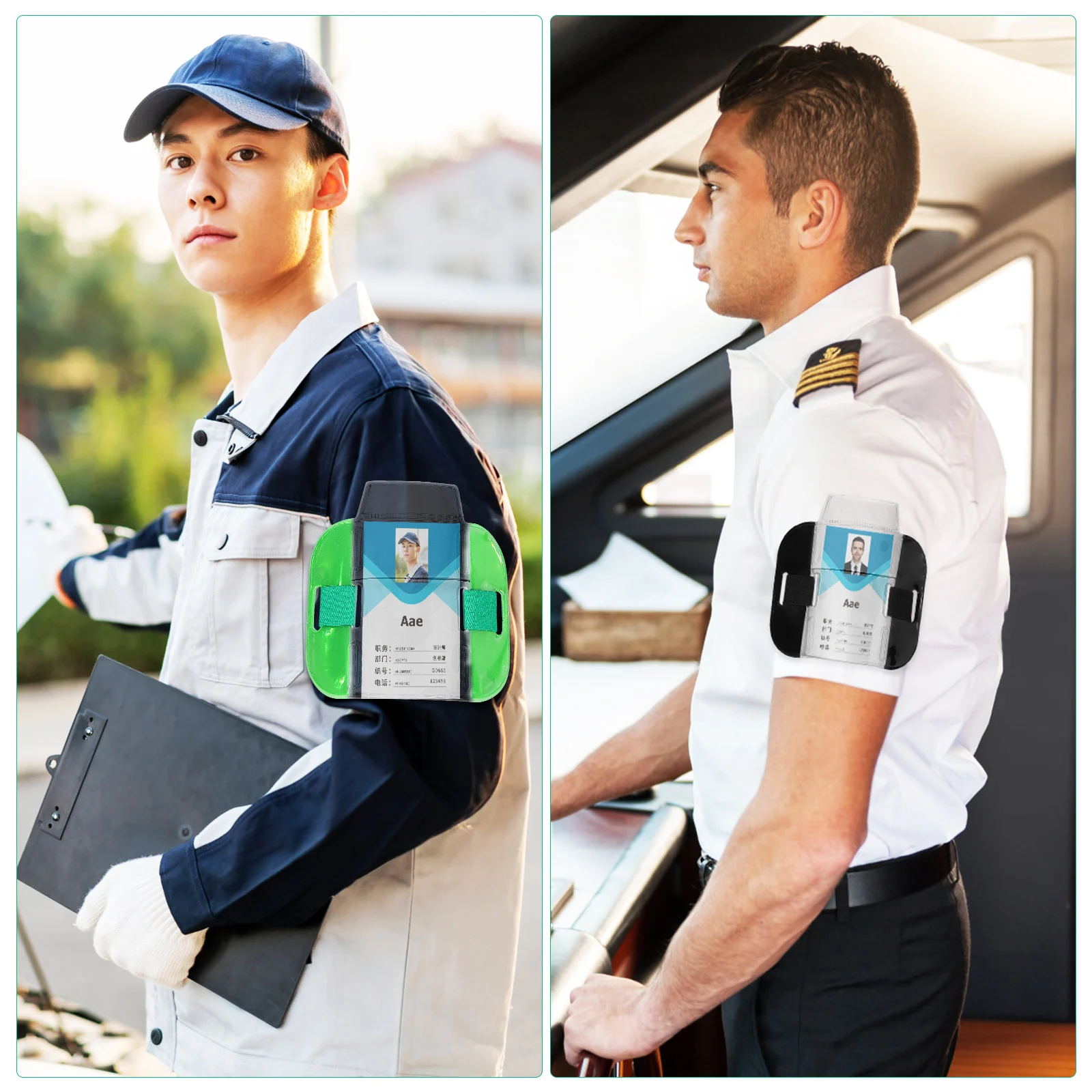 

4 Pcs Arm Badge Holder ID Card Name Tag Adjustable Straps Plastic Sleeve Green Black Employee Work Armbands