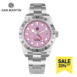 San Martin Pink Dial BB GMT NH34 39mm Classic Luxury Business Men Watch Automatic Mechanical Sapphire Waterproof Relojes SN0054