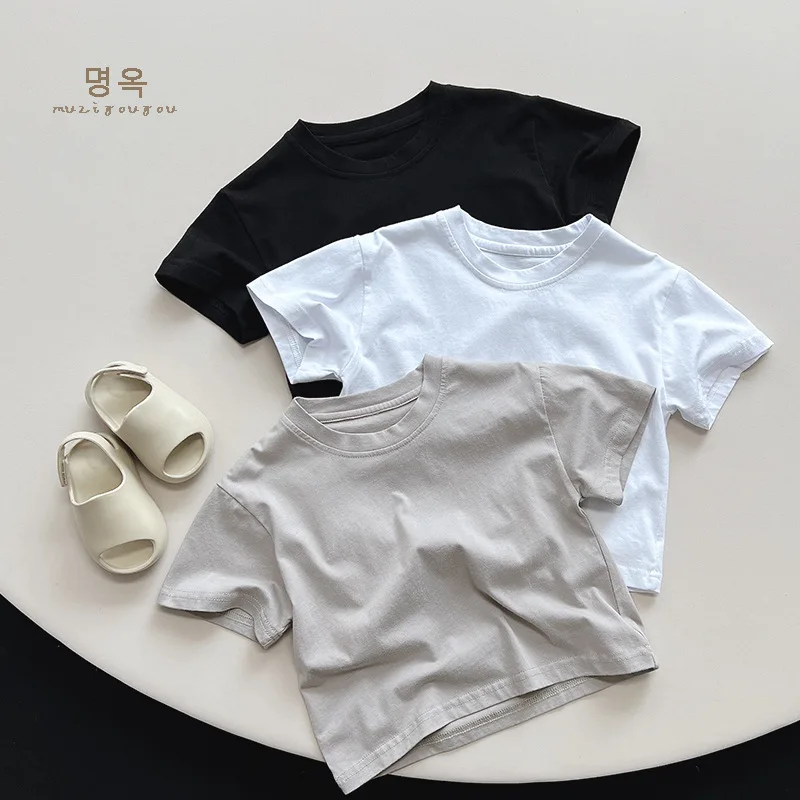 Unisex Kids Basic T-Shirts Short Sleeve Summer Casual Loose Tops Boys Girls Korean Style Tee Toddler Children Clothing