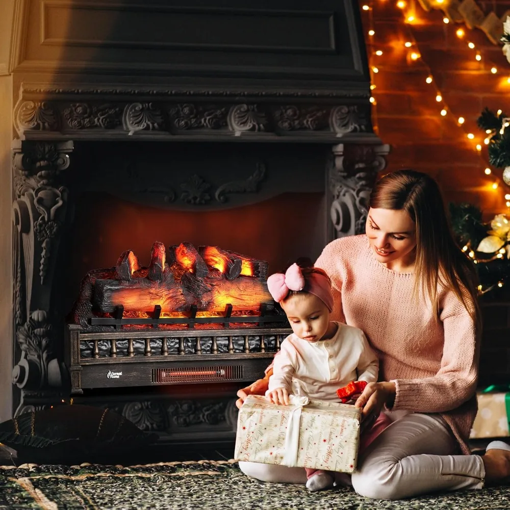 Flame 30 in.WiFi Infrared Quartz Electric Fireplace Log Heater with Sound Crackling,Realistic Pinewood Logs,Remote Control