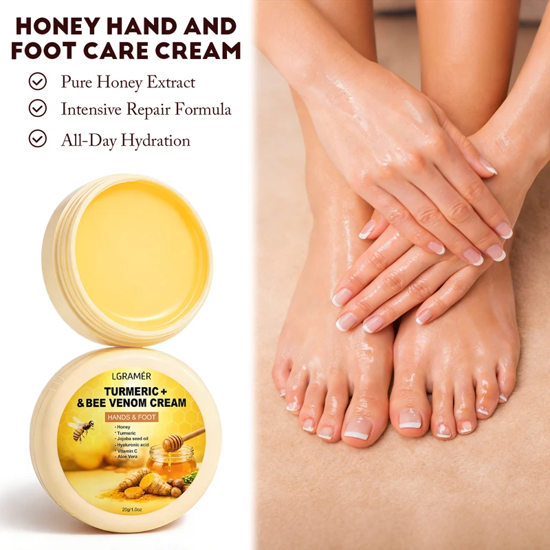 Turmeric & Bee Foot Hand Cream for Dry Cracked Skin Hydrating Balm – Ultra-Moisturizing, Rough Heels | Anti-Fissure & Nourishing