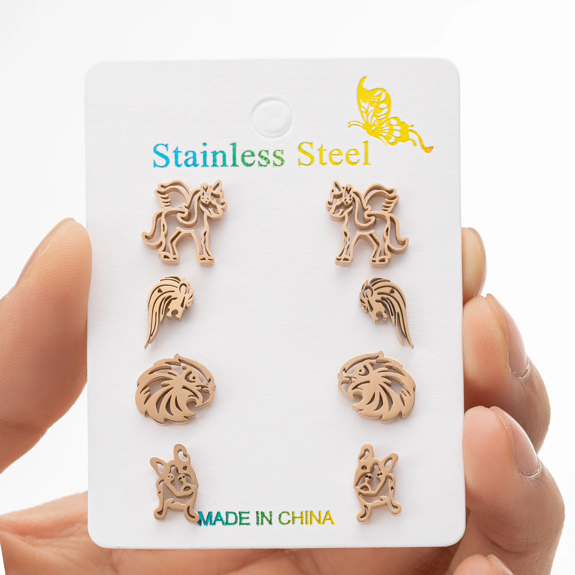 4 زوج/الوحدة الفولاذ المقاوم للصدأ كلب أقراط النساء الفتيات السيدات لطيف الحيوان يونيكورن الحصان وأقراط Kawaii الأقراط