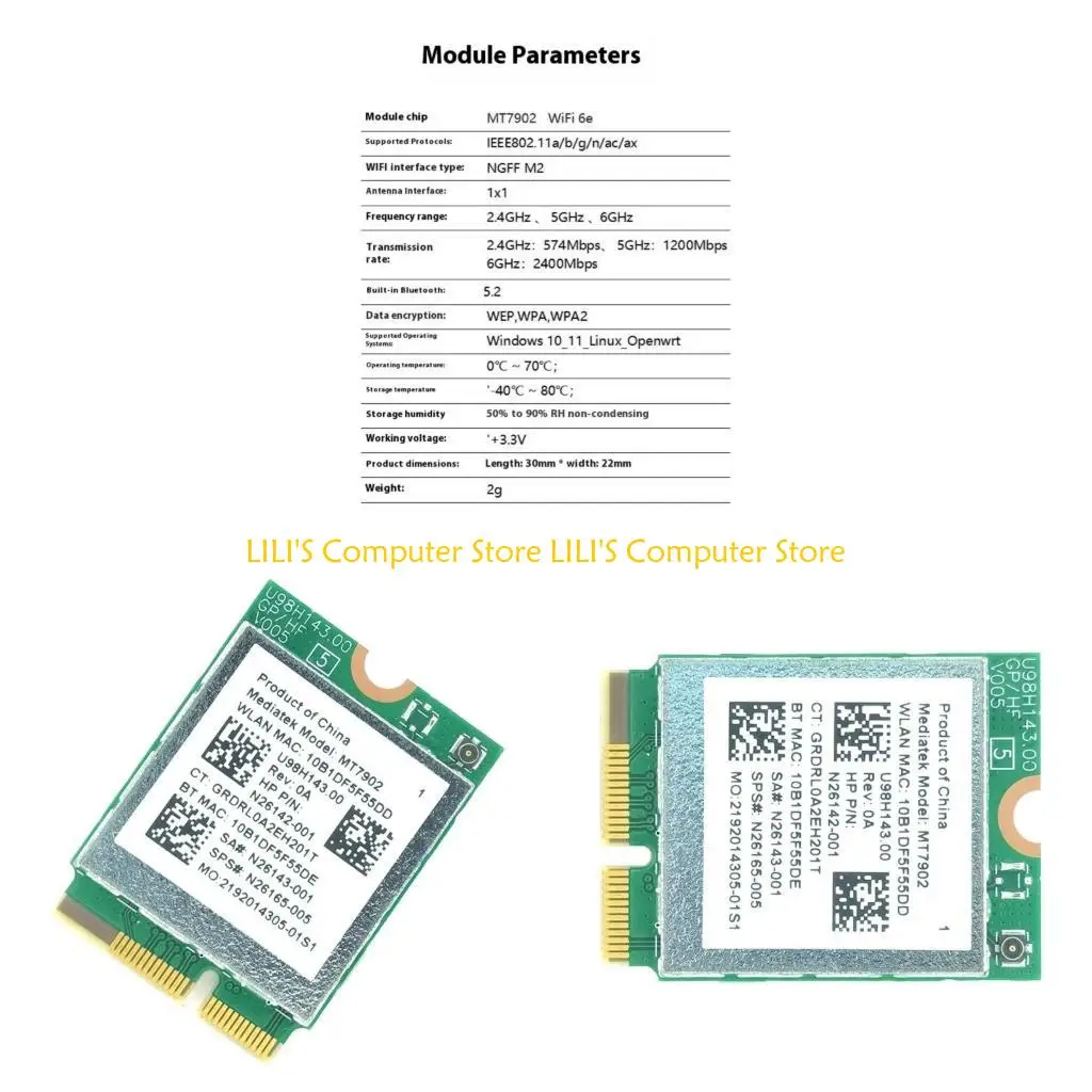 A52B MT7902 WIFI6E بطاقة الشبكة اللاسلكية M.2 متداخلة لأجهزة الكمبيوتر المحمولة والكمبيوتر #1