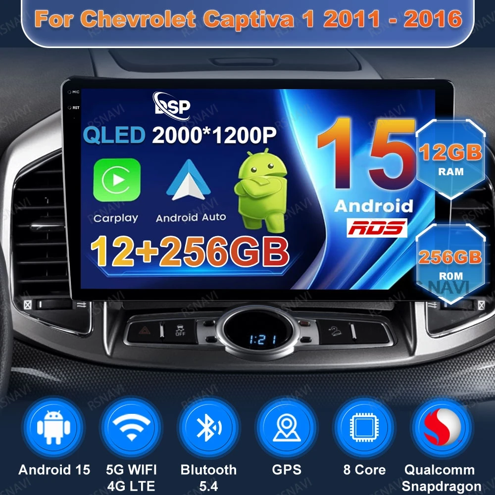 Android 15 Radio de coche para Chevrolet Captiva 1 2011 - 2016 8 Core AUTO 360 unidad principal de cámara Autoradio DVD Carplay Qualcomm QLED BT