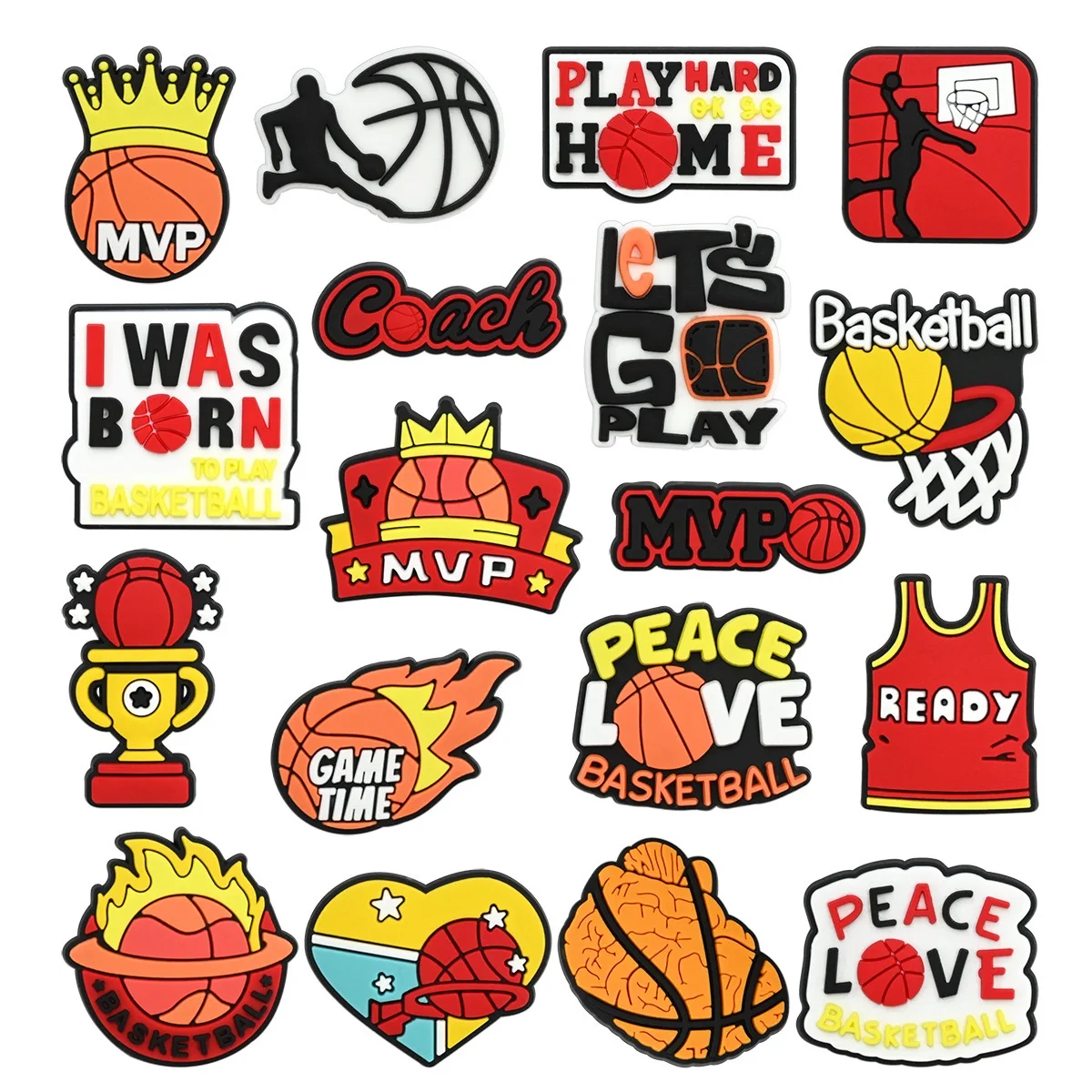 1-18Pcs Peace Love Basketball PVC Shoe Button Accessories Game Time Sports Slipper Charms For Adult Party Gift