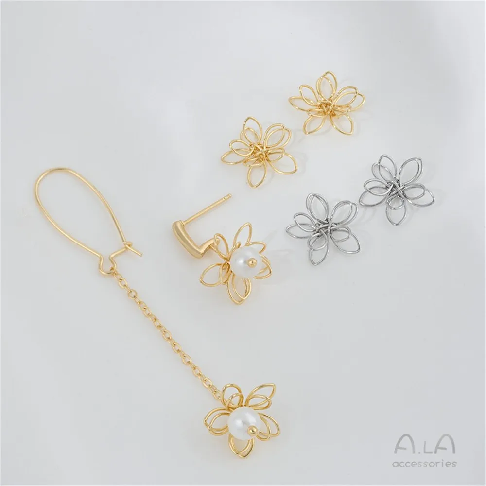 

14K Gold Copper Wire Winding Three-dimensional Double-layer Flower Accessories Handmade Diy Ear Jewelry Pendant Handmade Materia