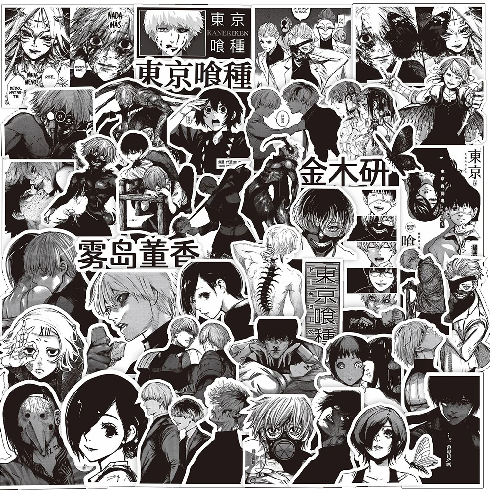 10/30/70pcs Black White Tokyo Ghoul Anime Stickers Kaneki Ken Decals Skateboard Laptop Motorcycle Car Waterproof Sticker Kid Toy