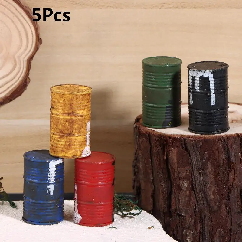 ⑧ 5PCS Miniature Vintage Oil Bucket Model Weathered Plastic Fuel Drum For Diorama Sand Table DIY Scene Layout Decoration