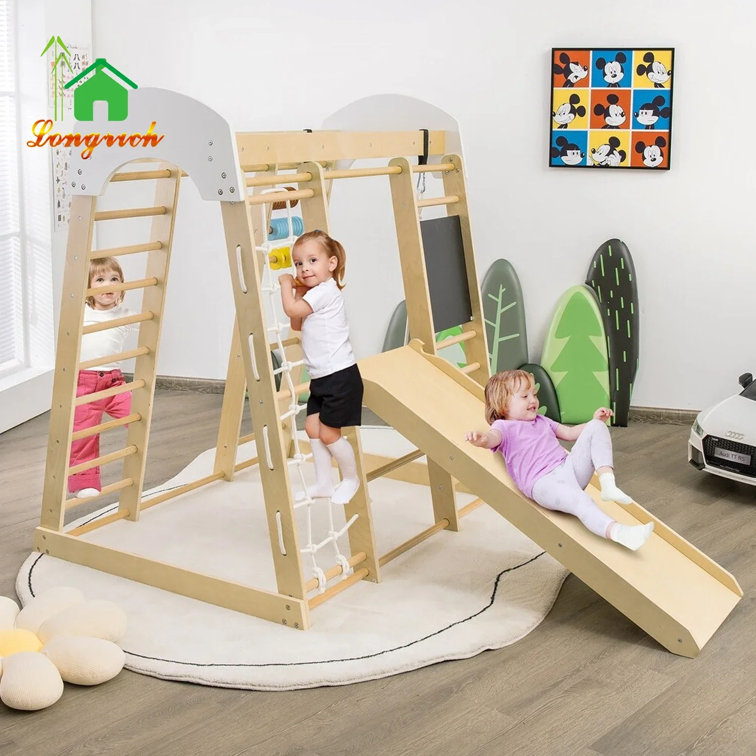 إطار تسلق خشبي للأطفال في الأماكن المغلقة، لعبة تسلق خشبية على الحائط، مثلث الغابة، لعبة تسلق خشبية للأطفال الصغار في صالة الألعاب الرياضية #2