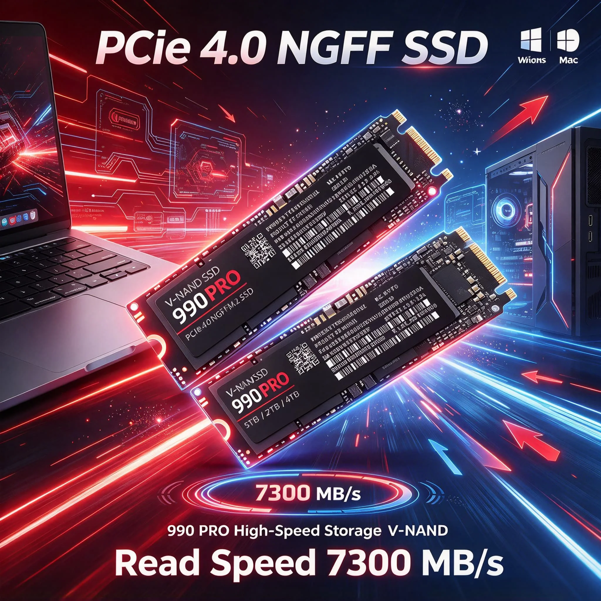 High Speed 990PRO M.2 NGFF NVMe PCIe4.0 SSD 2TB 4TB Internal Solid State Drive for Laptop Desktop Notebook Storage Upgrade