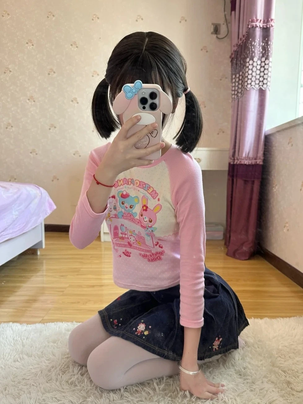 اليابانية Kawaii سوي تي شيرت كم طويل نمط لطيف عادية Y2K ثقافة فرعية Harajuku المرأة عادية س الرقبة اليابانية الربيع القمم #1