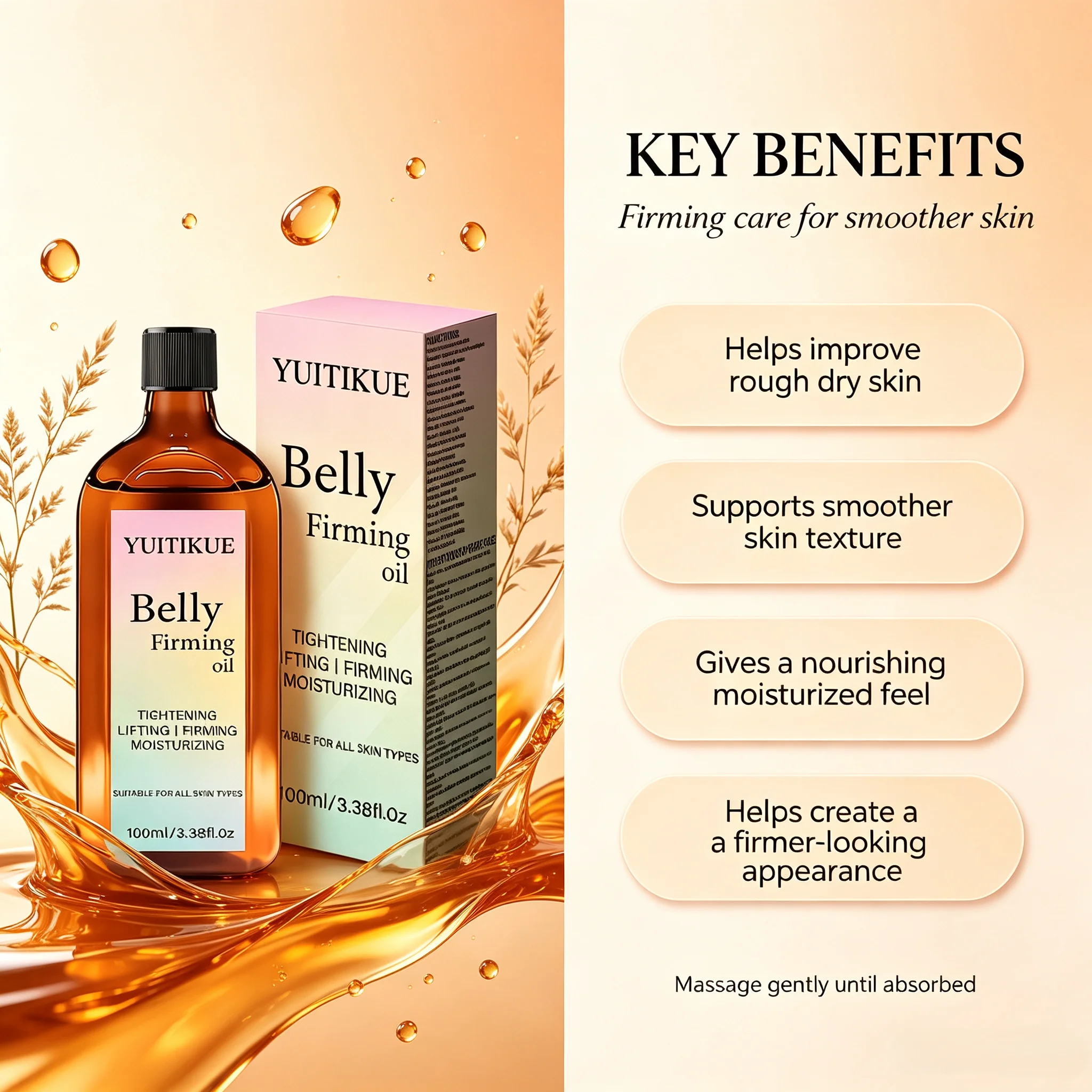YUITIKUE 100ml Belly Firming Oil Hydrating Nourishing Body Oil Tighten Loose Skin Shaping Massage Oil For Daily Care