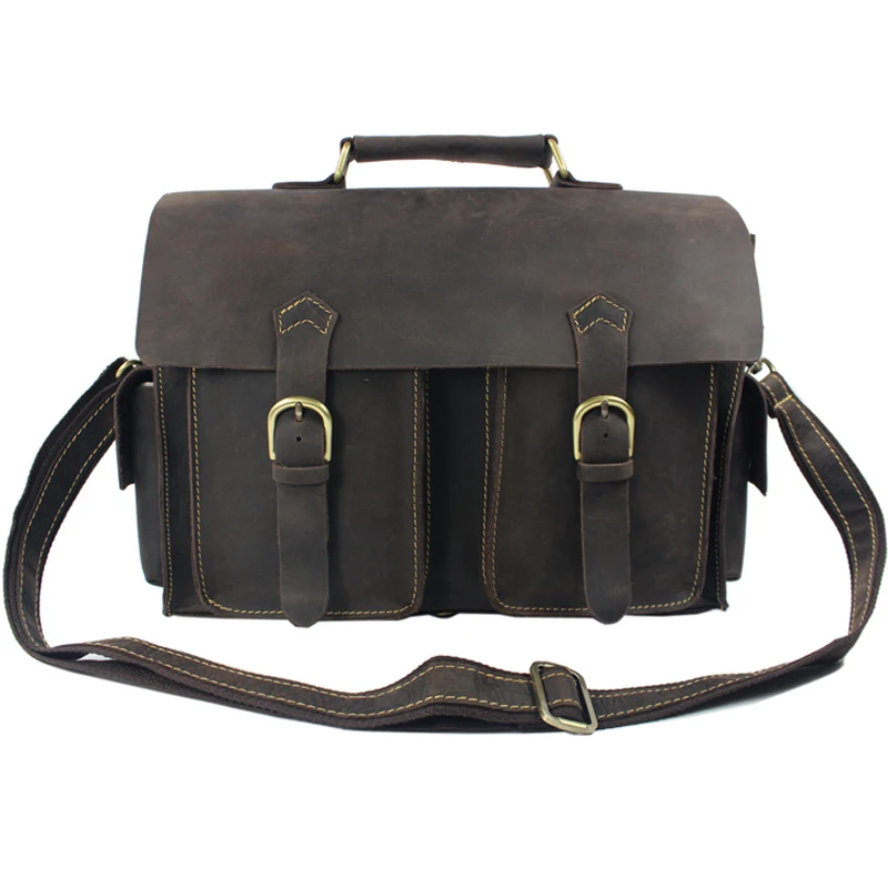 Vintage Crazy Horse Leather Men Messenger Bags Genuine Leather Shoulder Bags Male Crossbody Bag Handbag Tote Briefcase M201