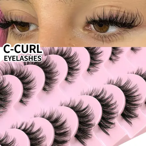 LASVIREY False Eyelashes Fluffy Lashes Natural Cat Eye Lashes Soft Fluffy Clear Band Lashes 3D Faux Mink Lashes Extension Makeup