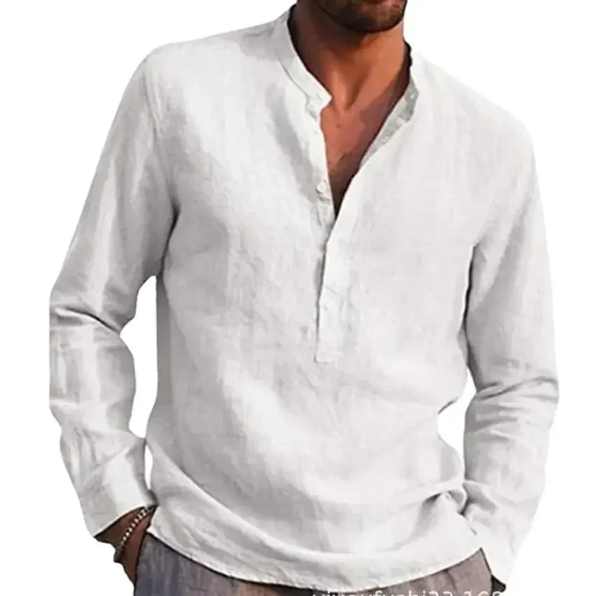 Solid Casual Loose Plain Linen Shirts for Men 2023 Trend Normal Men's Long Sleeves Oversized Shirts Elegant Fashion Male Tops