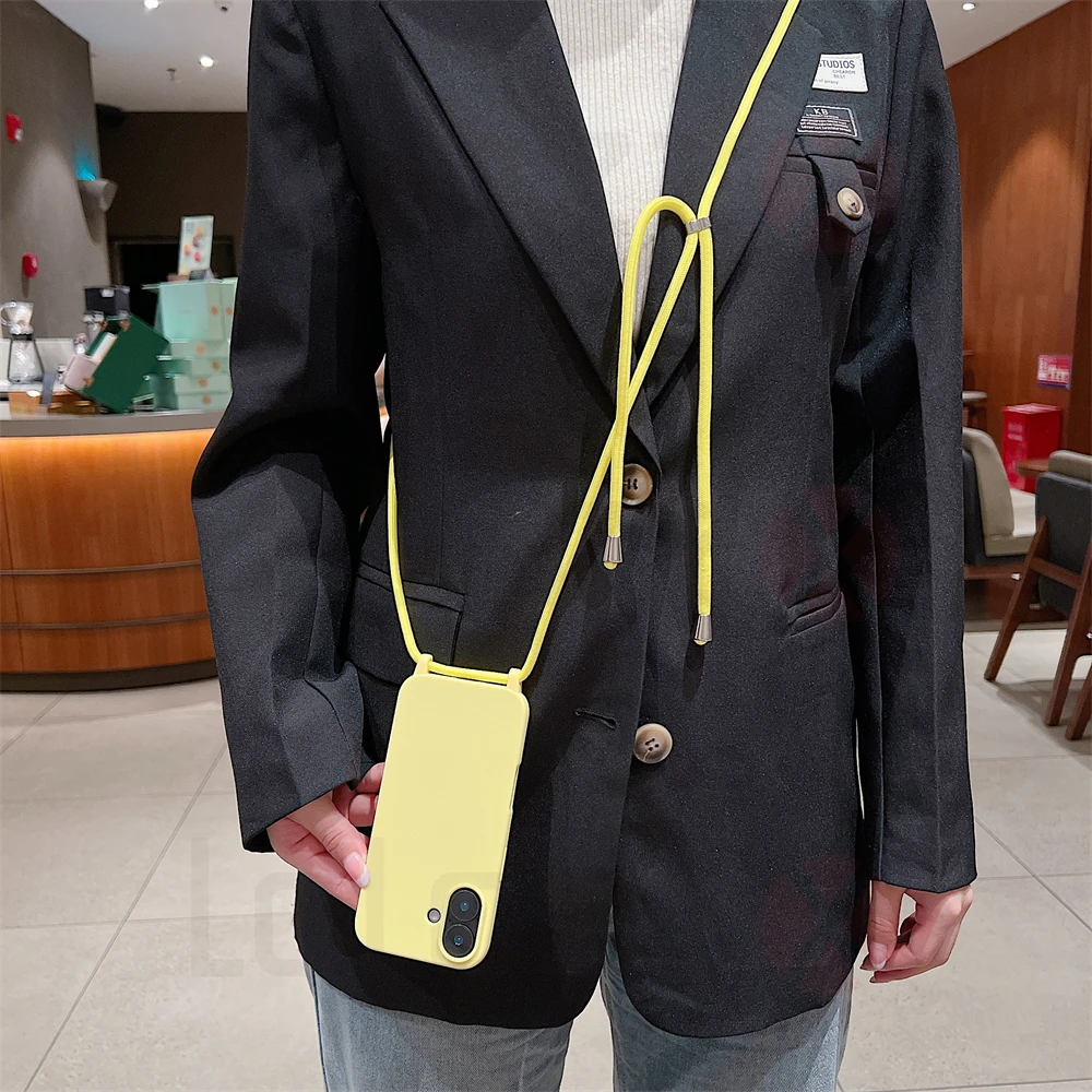 جراب هاتف Crossbody لهاتف iPhone ، سيليكون ناعم ، بلون واحد ، حلوى TPU ، غطاء ممتص للصدمات ، حزام قلادة ، iPhone 15 ، iPhone 16 Pro Max ، iPhone 13 ، iPhone 12 ، iPhone 14 Plus