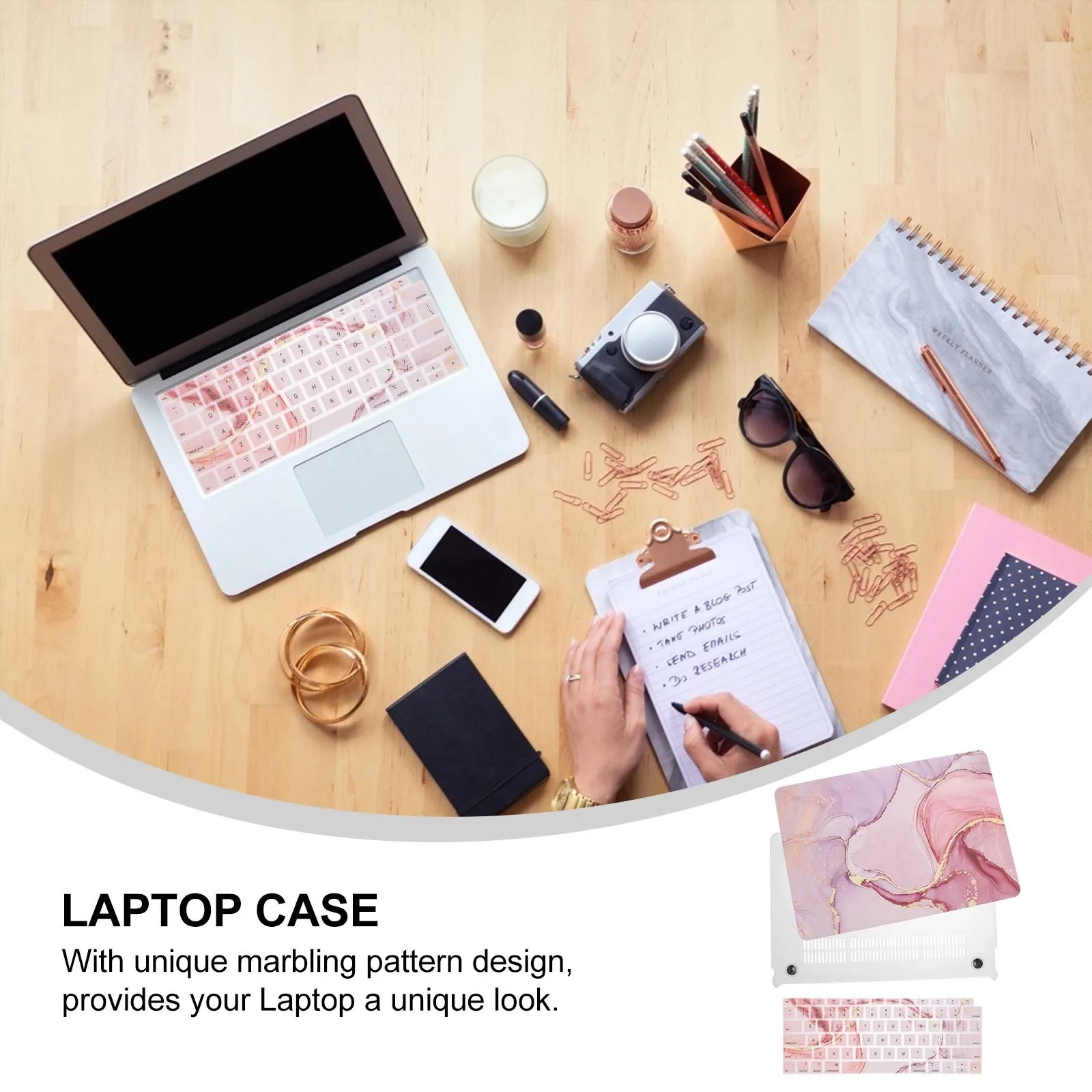 

2Pcs Marbling Texture Laptop Case Durable Plastic Protective Shell Keyboard Cover Laptop Protector Anti-Scratch Cover