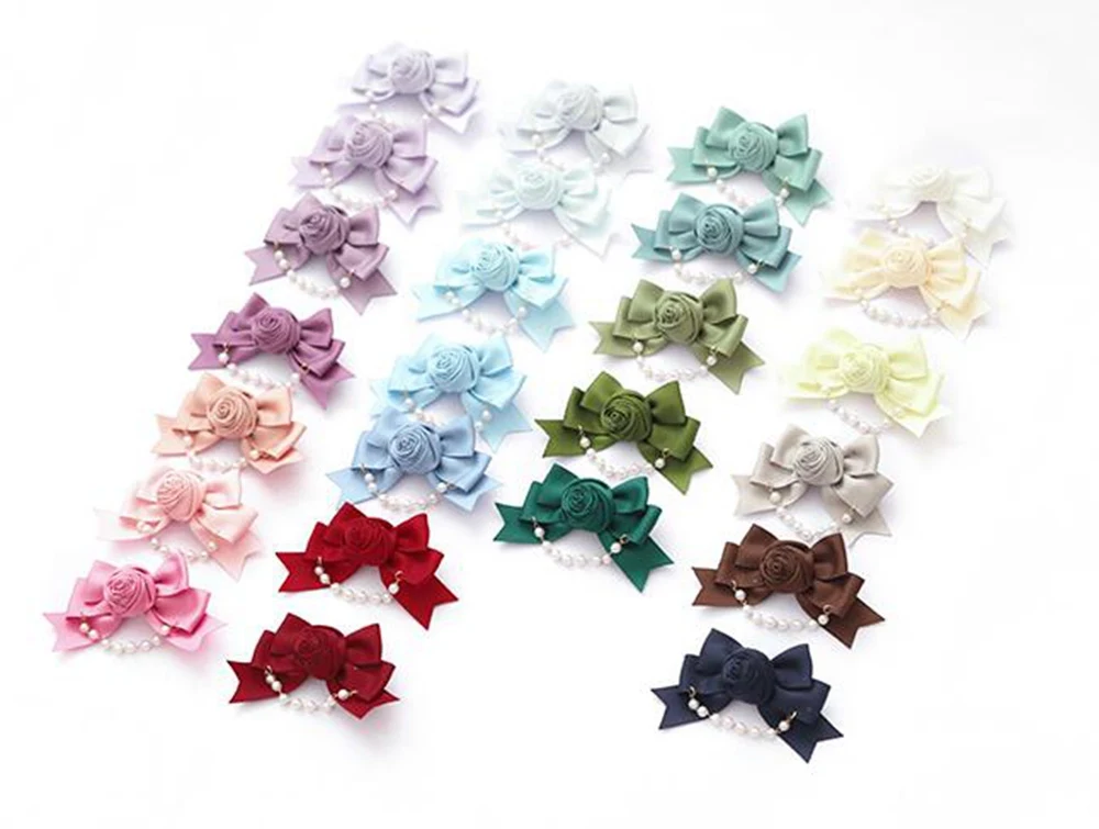 

Sweet Lolita Hair clips for Girls 1 pair Romantic Rose Beading Hair Bow Hair Accessories