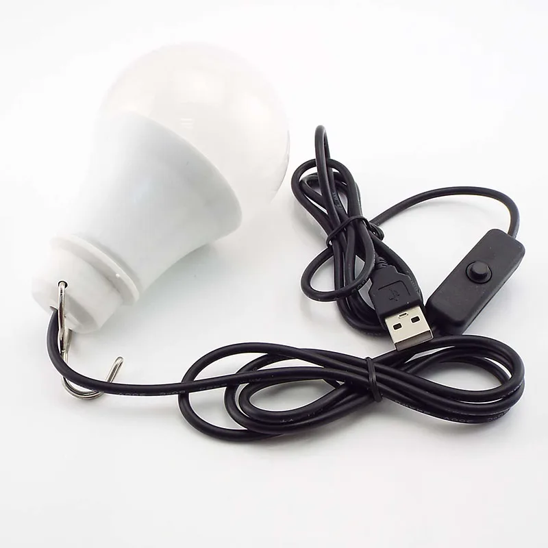 Energy Saving 5V USB LED Bulb Lights 5730 Portable Outdoor Camping Home Reading Night Lamps with Hook Switch