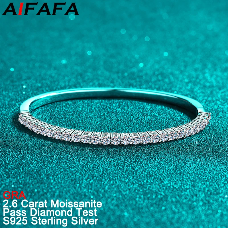 

AIFAFA 2.6 Carat Moissanite Tennis Chain Bangle for Women S925 Silver Cuff Bracelet Plated Pt950 Fine Jewelry Pass Diamond Test