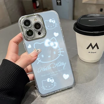 Coque de téléphone en silicone Hello Kitty, coque pour iPhone 16, 15, 14 Plus, 13, 12, 11 Pro Max, ligne bleue, étuis de chat de dessin animé mignon