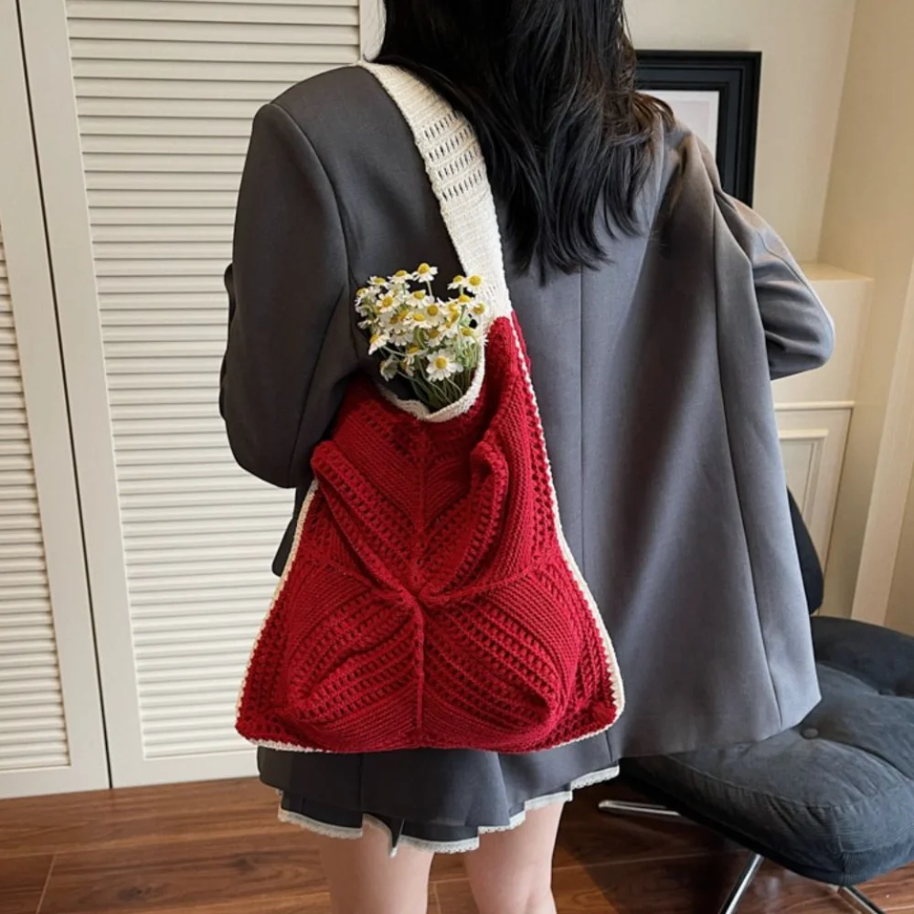패션 핸드메이드 크로셰 가방 레저 보헤미안 니트 크로스백 속이 비치는 대용량 직조 토트백 핸드백