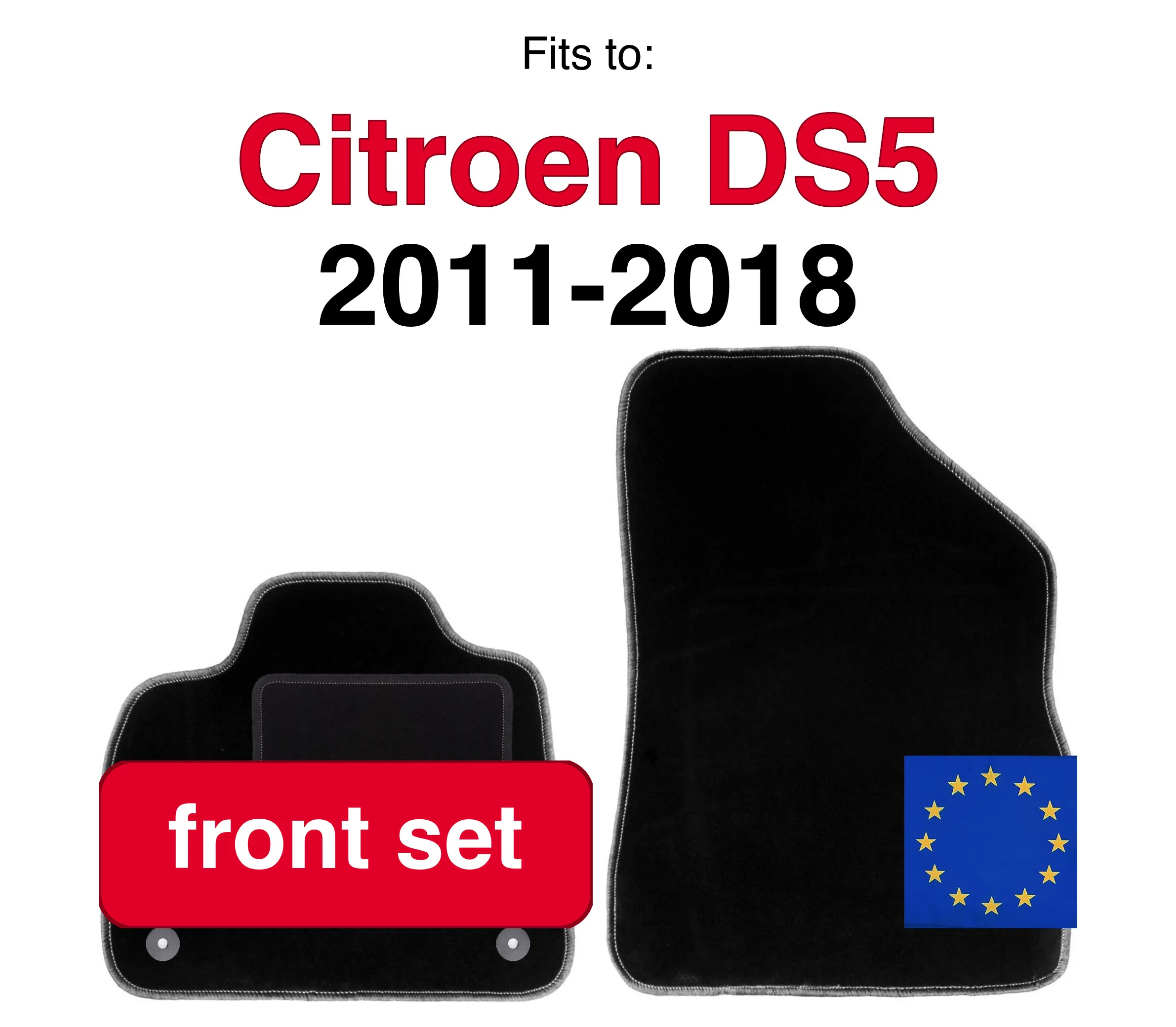 Image of Auto-Velours-Fußmatten vorne für Citroen DS5 Limousine (2011-2018) - Schwarz (2 Stück) Set Auto-Fußmatten vorne