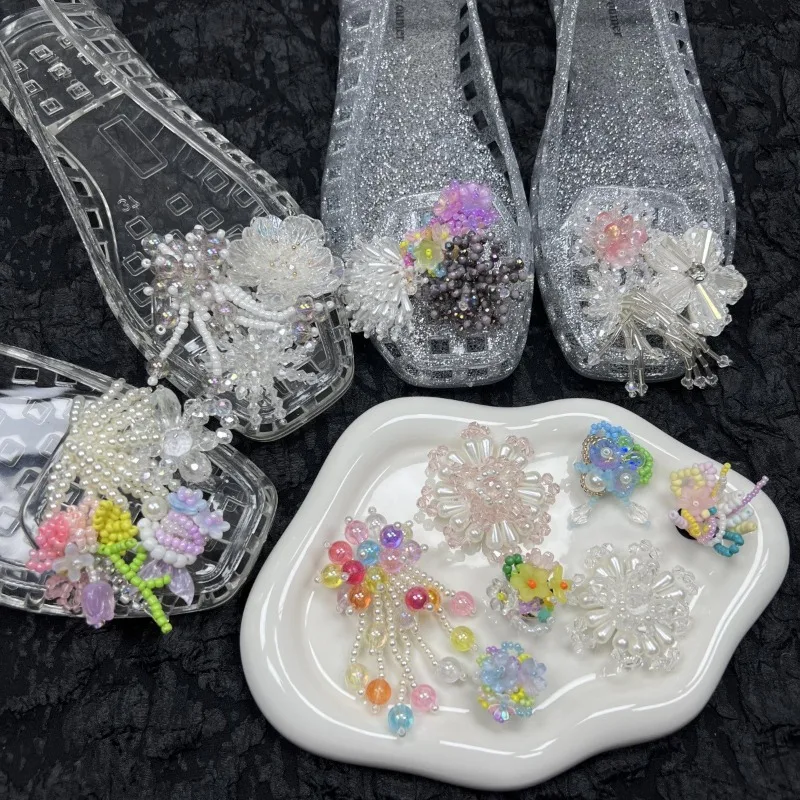 

Premium Korean Style Crystal Shoe Charms Flower Bead Chain Heavy Work Shoe Clips for Jelly Shoes Sparkling Elegant Daily Wear