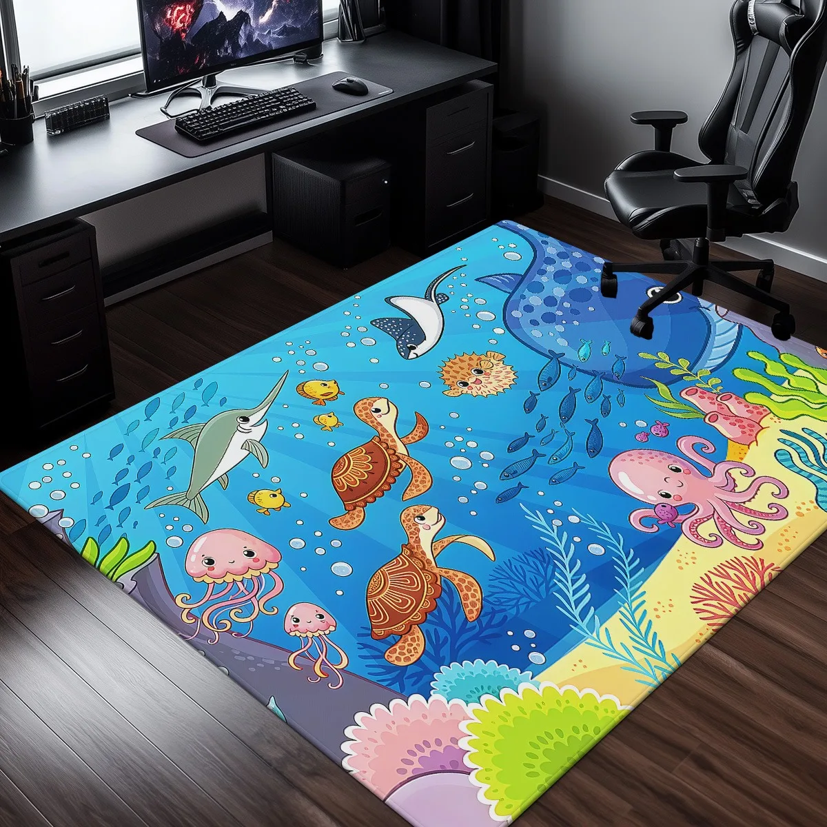Underwater ocean animals kids rug colorful nursery decor crystal velvet carpet sea turtle octopus fish baby room floor mat