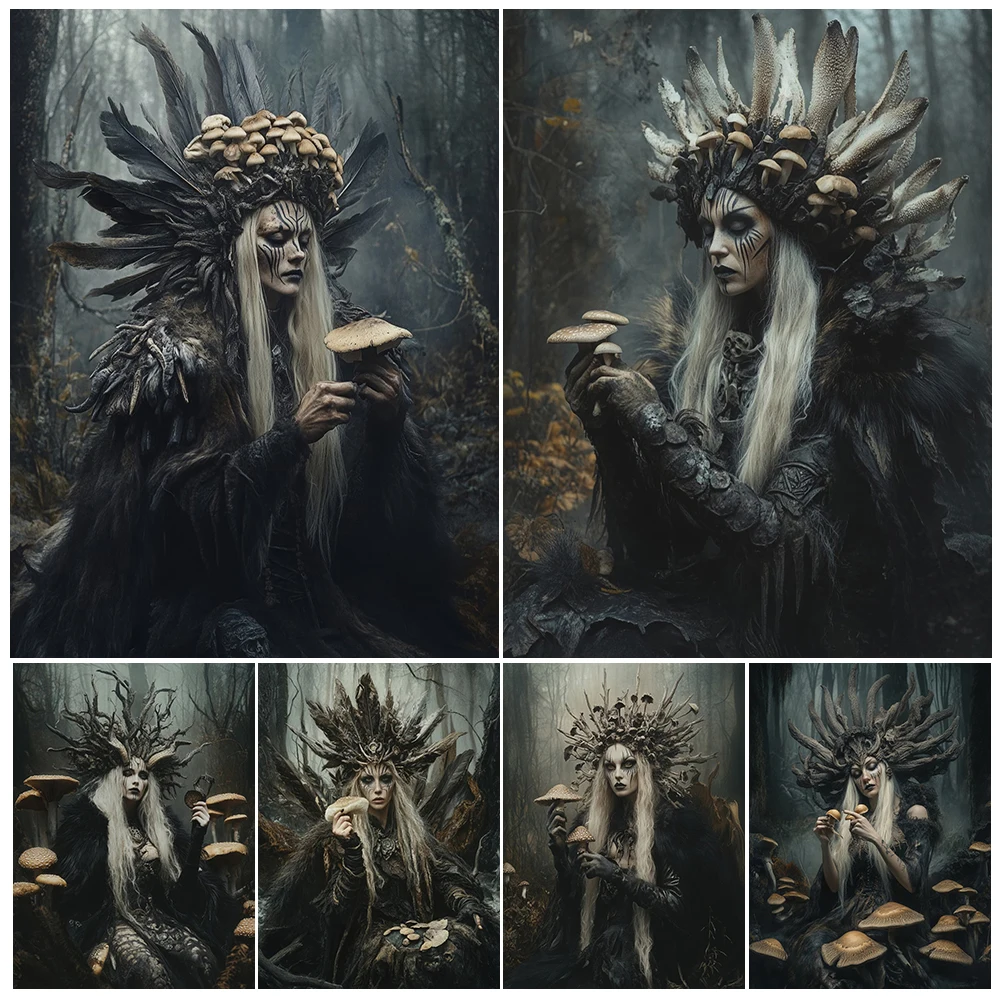 

Shaman Witch In The Deep Forest,Gothic Wall Art Canvas Painting,Creepy Deadwood Witch,Witchcraft Art Poster Print Home Decor