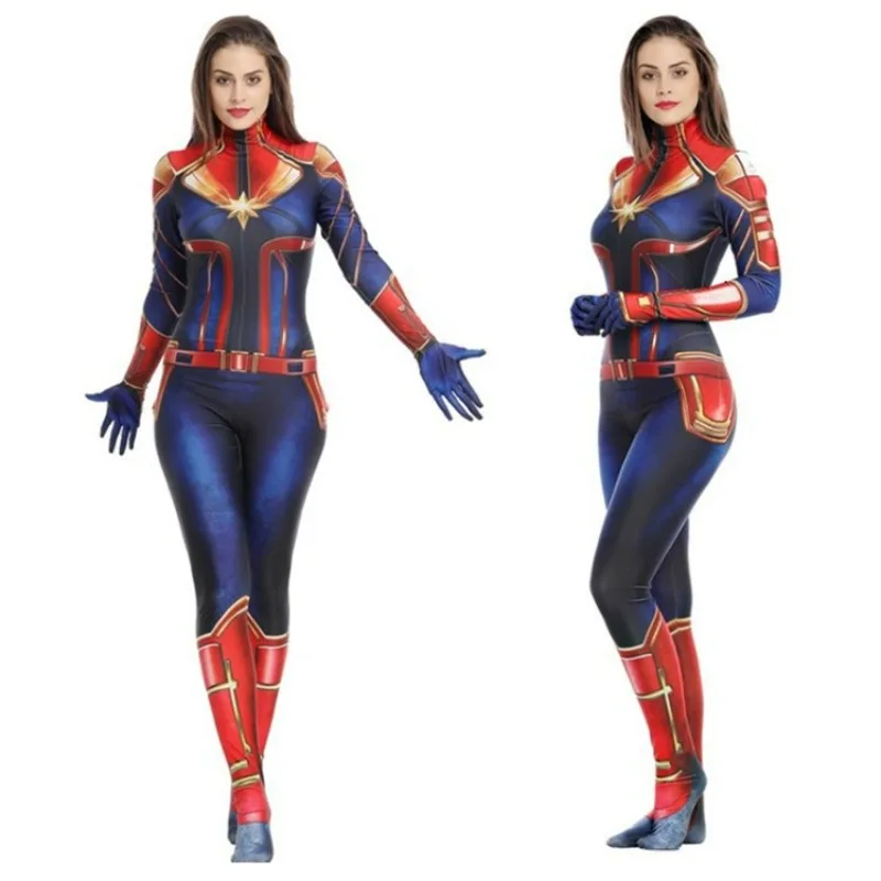 

Movie Captain Cosplay Costume Women Superhero Cos Stage Jumpsuit Halloween Carnival Role Play Party Zentai Kids Adult Bodysuit