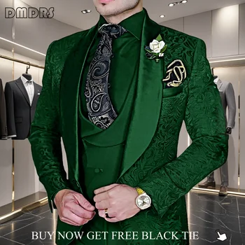 Modieuze Paisley 3-delige herenpakset, jacquard met één knoop, Vest-broek formele huwelijkskostuums voor heren