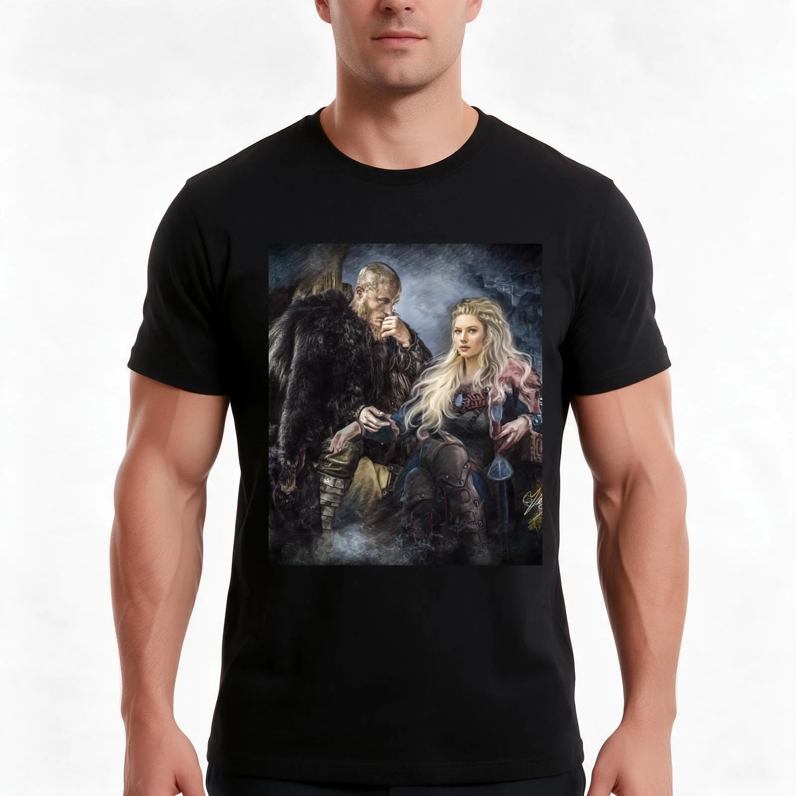 Queen and King Of Valhalla VKS T-Shirt, Summer Casual Cotton Tee, Oversized Streetwear Tops, Vintage Graphic Print, 100% Cotton