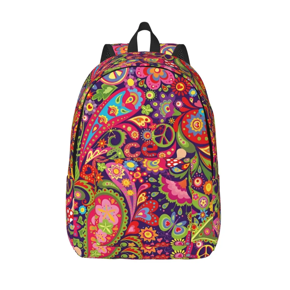 

Рюкзак с узором Peace Foral Love для мужчин и женщин, крутой школьный рюкзак для пешего туризма, путешествий, рюкзак для ноутбука, холщовые сумки с карманом