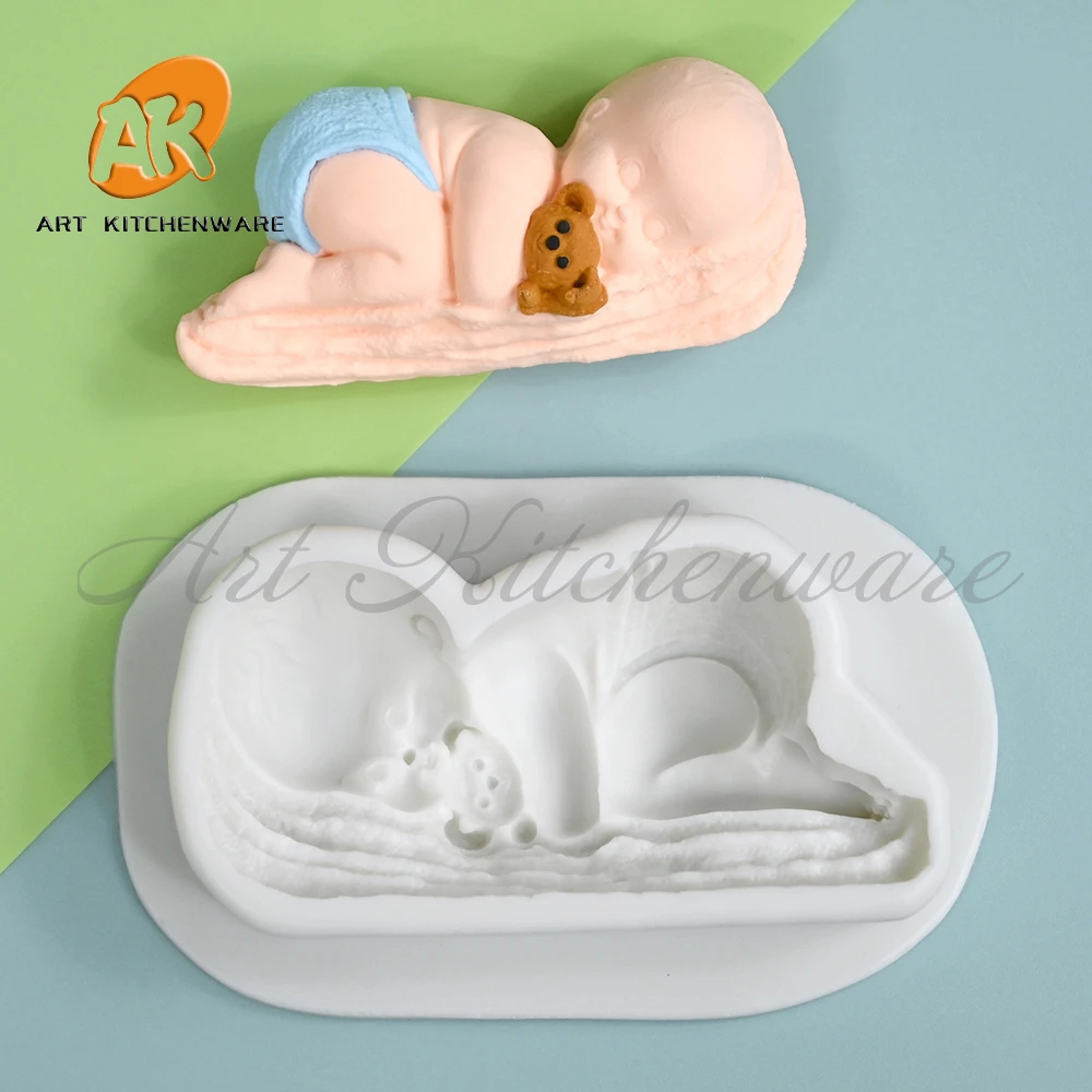 Sleeping Baby Silicone Fondant Mold Ocean Animal Theme Fondant Cake Decoration Gum Paste Chocolate Mould