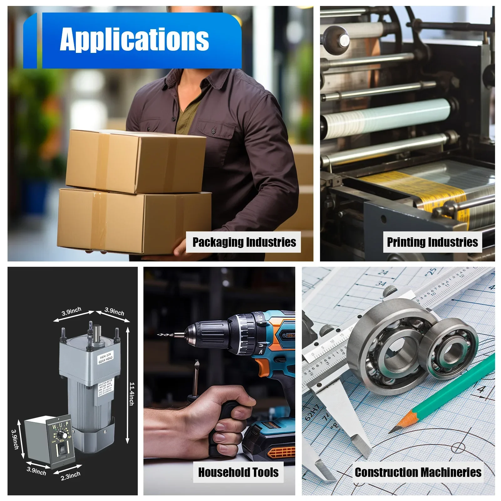 มอเตอร์ควบคุมความเร็ว 250W 10K+ตัวควบคุมความเร็ว, มอเตอร์ลดเกียร์ 110V AC, ระบบควบคุมความเร็วแบบปรับได้แบบไฟฟ้า