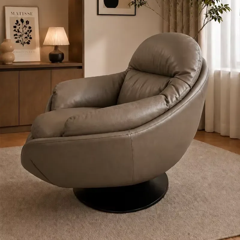 Coffee PU Leather Egg Chair Modern Cloud Padded Accent Chair for Living Room & Bedroom