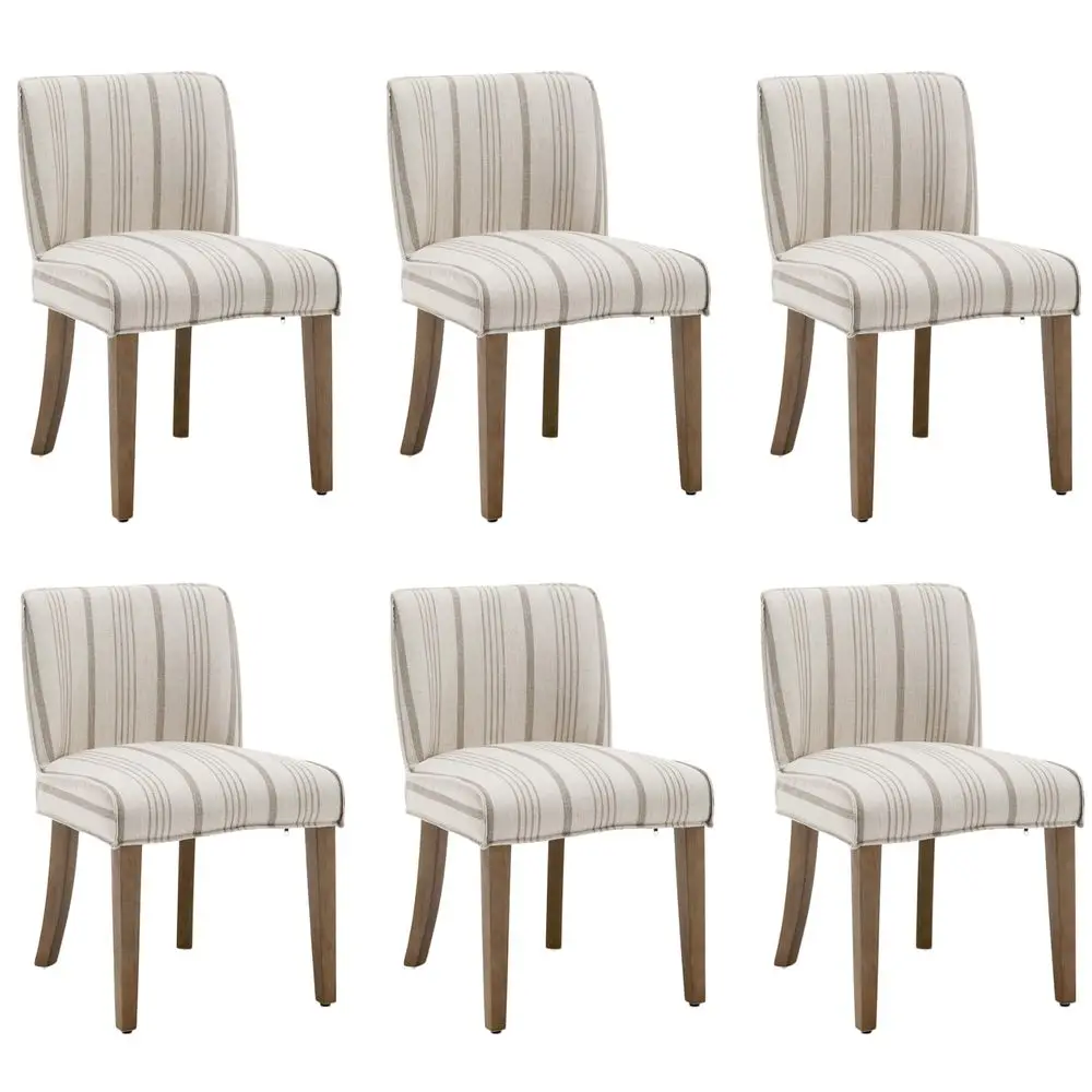 

Room Chairs Set of 6, Linen Fabric Khaki Striped Kitchen Chairs with Walnut Wood Leg Cushioned Back Modern Rustic Side Chairs f